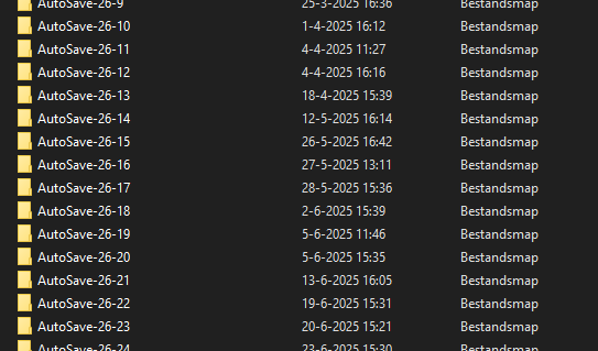 Screenshot of the graphisoft folder showing a large number of autosave folders.